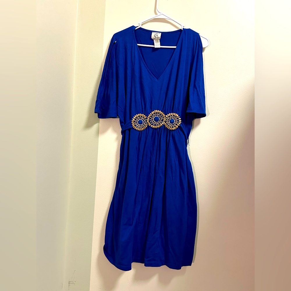 Royal blue dress with wooden beads and cold shoulder sleeves size 1X
